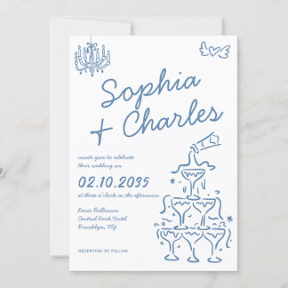 Whimsical Hand getrokken Doodles Foto QR bruiloft Kaart