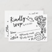 Whimsical Hand getrokken Doodles Franse stijl brui RSVP Kaartje (Voorkant / Achterkant)