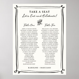 Whimsical Hand Getrokken Doodles Wedding Zitting G Poster