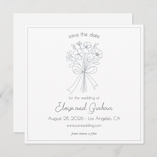 Whimsical Hand getrokken eenvoudige bloem en boog  Save The Date (Voorkant / Achterkant)