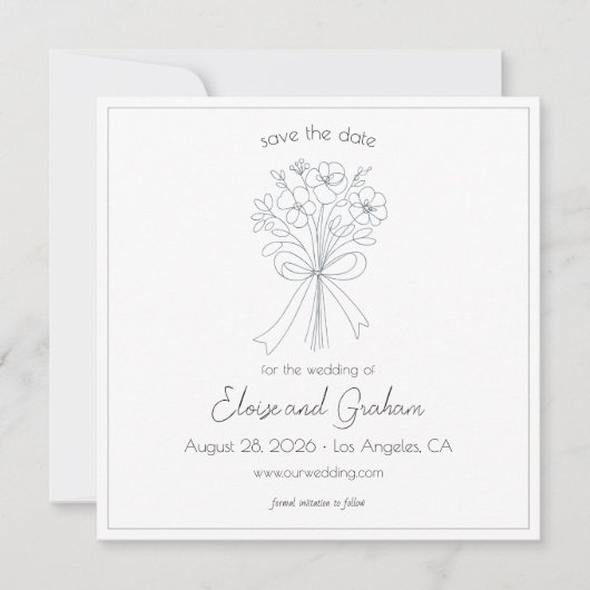 Whimsical Hand getrokken eenvoudige bloem en boog  Save The Date (Voorkant)