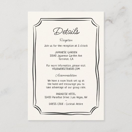 Whimsical Hand getrokken eigenzinnige bruiloft inf Informatiekaartje (Voorkant)