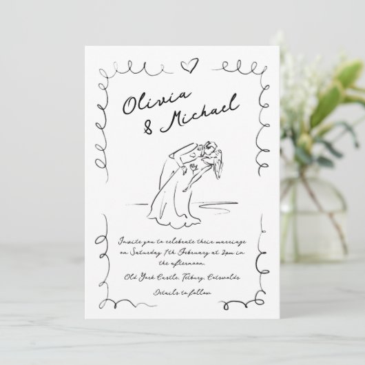 Whimsical Hand getrokken eigenzinnige bruiloft uit Kaart (Staand voorkant)