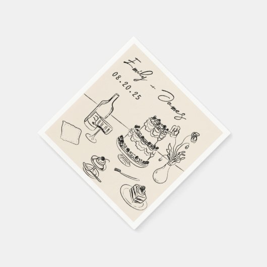 Whimsical Hand getrokken eigenzinnige taart bruilo Servet (Hoek)