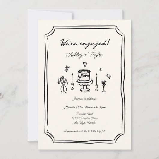 Whimsical Hand getrokken eigenzinnige verlovingsfe Kaart (Voorkant)