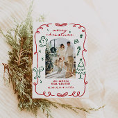 Whimsical Hand getrokken Familiefoto Feestdagenkaart