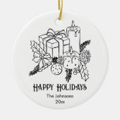 Whimsical Hand getrokken Feestelijke Kerstmis Keramisch Ornament (Voorkant)