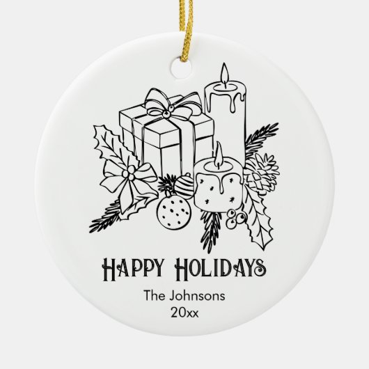 Whimsical Hand getrokken Feestelijke Kerstmis Keramisch Ornament (Voorkant)