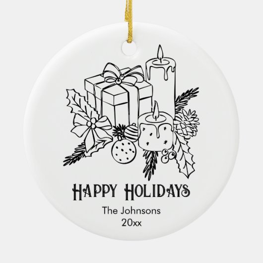 Whimsical Hand getrokken Feestelijke Kerstmis Keramisch Ornament (Achterkant)