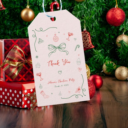 Whimsical Hand getrokken Franse Kerstmis Dank u Cadeaulabel