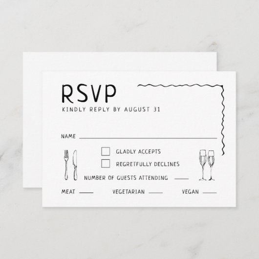 Whimsical Hand getrokken geïllustreerde bruiloft RSVP Kaartje (Voorkant / Achterkant)