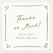 Whimsical Hand getrokken groene bruiloft dank u Vierkante Sticker (Voorkant)