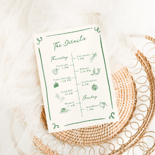 Whimsical Hand getrokken groene bruiloft details Kaart