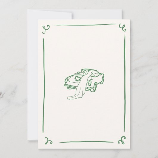 Whimsical Hand getrokken groene bruiloft Kaart (Achterkant)