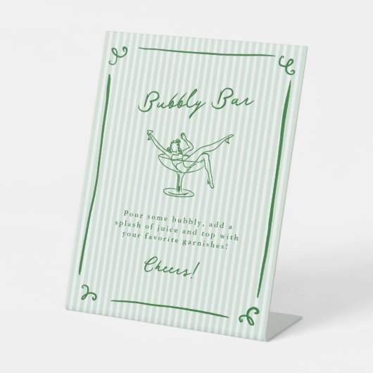 Whimsical Hand getrokken Groene Bubbly Bar Reclamebord Met Voetstuk (Voorkant)
