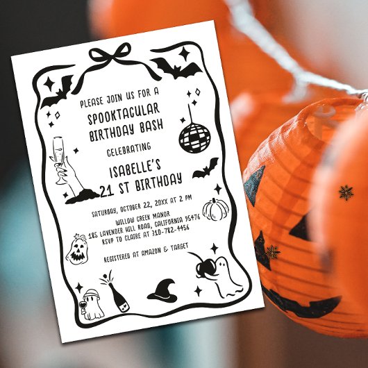 Whimsical Hand getrokken Halloween Verjaardag Kaart