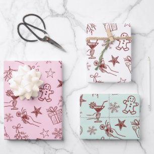 Whimsical Hand getrokken Kerst Doodles Patroon Inpakpapier Vel
