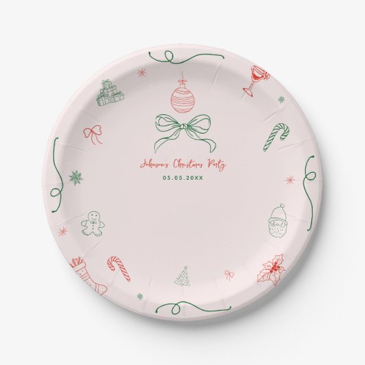 Whimsical Hand getrokken Leuke Franse kerstfeest Papieren Bordje (Voorkant)