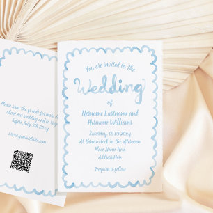 Whimsical Hand getrokken lichtblauwe QR RSVP bruil Kaart