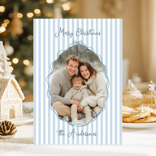 Whimsical Hand Getrokken Lijst Blauwe Strepen Feestdagenkaart