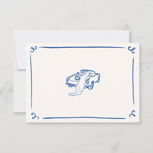 Whimsical Hand Getrokken Navy Blauw Bruiloft RSVP Kaart (Achterkant)