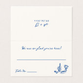 Whimsical Hand getrokken Navy Blue Place Card Kaart (Buitenkant ongevouwen)