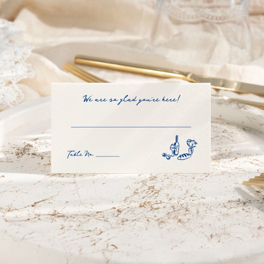 Whimsical Hand getrokken Navy Blue Place Card Kaart