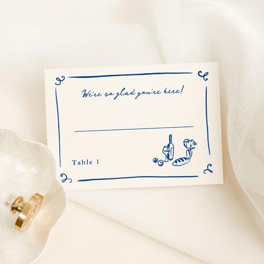 Whimsical Hand getrokken Navy Blue Place Card Kaart