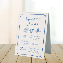 Whimsical Hand Getrokken Navy Blue Signature Drink