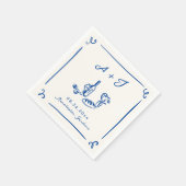 Whimsical Hand getrokken Navy Food & Wijn bruiloft Servet (Hoek)