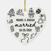 Whimsical Hand getrokken Pas getrouwd eerste kerst Keramisch Ornament (Achterkant)