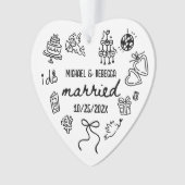 Whimsical Hand getrokken Pas getrouwd eerste kerst Ornament (voorkant)