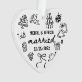 Whimsical Hand getrokken Pas getrouwd eerste kerst Ornament (voorkant)