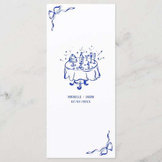 Whimsical Hand getrokken Pizza & Wijn Frans Blauw Menu (Achterkant)