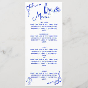 Whimsical Hand getrokken Pizza & Wijn Frans Blauw Menu