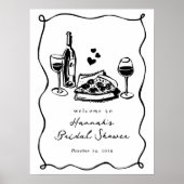 Whimsical Hand getrokken Pizza Wijn Vrijgezellenfe Poster (Voorkant)