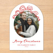 Whimsical Hand getrokken Red Bow Holiday Kerstmis Acryl Uitnodigingen (Voorkant)