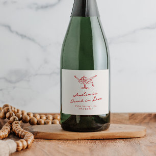 Whimsical Hand getrokken rode vrijgezelle Sparkling Wijnetiket