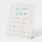 Whimsical Hand getrokken Roze & Blauwe Bar Menu Reclamebord Met Voetstuk (Voorkant)