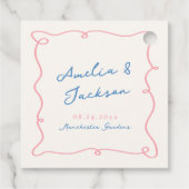 Whimsical Hand Getrokken Roze & Blauwe Bruiloft Bedankjes Labels (Achterkant)