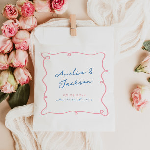 Whimsical Hand Getrokken Roze & Blauwe Bruiloft Bedankzakje