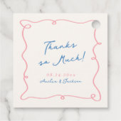 Whimsical Hand Getrokken Roze & Blauwe Bruiloft Da Bedankjes Labels (Achterkant)