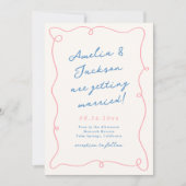 Whimsical Hand Getrokken Roze & Blauwe Bruiloft Kaart (Voorkant)
