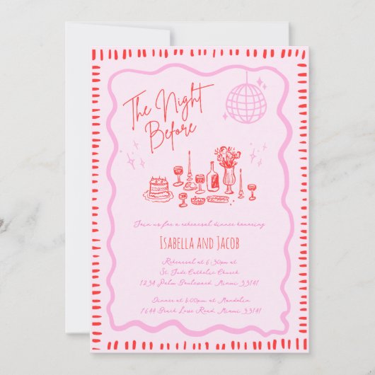 Whimsical Hand getrokken roze golvende repetitie d Kaart (Voorkant)