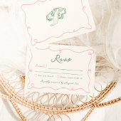 Whimsical Hand Getrokken Roze & Groen Trouwen RSVP Kaart