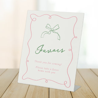 Whimsical Hand Getrokken Roze & Groene Favorieten Reclamebord Met Voetstuk