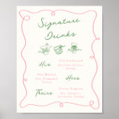 Whimsical Hand Getrokken Roze & Groene Handtekenin Poster (Voorkant)