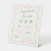 Whimsical Hand Getrokken Roze & Groene Handtekenin Reclamebord Met Voetstuk (Voorkant)