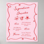 Whimsical Hand Getrokken Roze & Rode Handtekening  Poster (Voorkant)