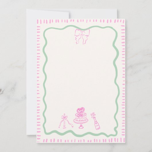 Whimsical Hand getrokken roze strik golvende bruil Kaart (Achterkant)